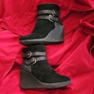 WhiteMt Ladies Black Wedge Ankle Boots VGUC S 7.5